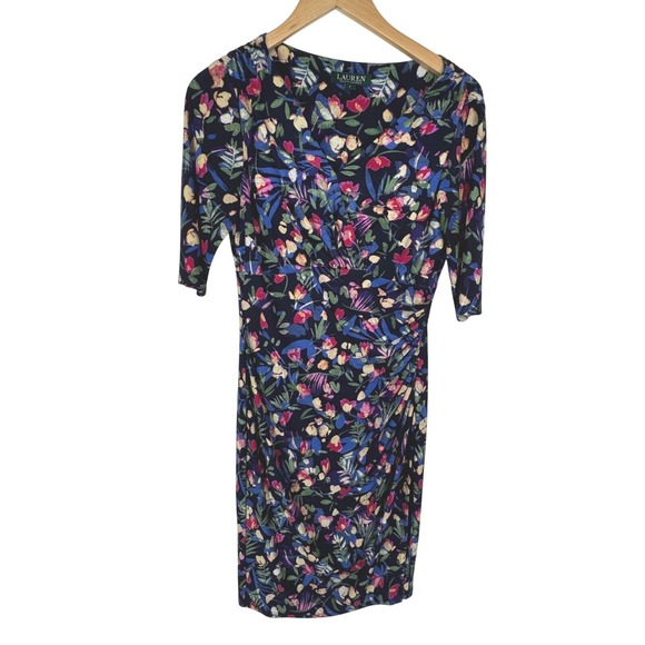 Lauren Ralph Lauren Dresses & Skirts - Lauren Ralph Womens Floral Babydoll Dress Size 4 Jersey Colorful Stretch Fitted